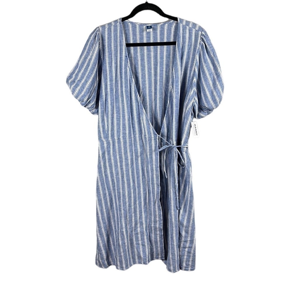 Old Navy Blue and White Striped Wrap Dress. Size XL Tall - Picture 2 of 8